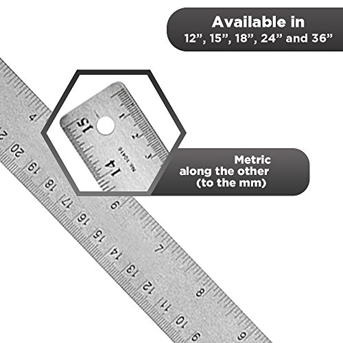 Stainless Steel Metal Ruler 2 Pack – Set of 2 Flexible 15 Inch Office Rulers with Non Slip Cork Back Providing Optimal Precision (2 Pack)
