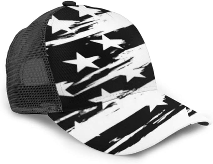 Baseball Cap Black White American Flag Vector Adjustable Mesh Unisex