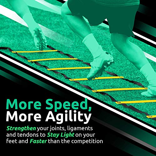 Agility Ladder Bundle Gain Speed with Agility Training Equipment. Adjustable 20ft/12 Rung