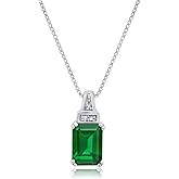 Emerald Cut Birthstone Necklace for Women 925 Sterling Silver Green Emerald Necklace 18 Inch Chain Spring Ring Clasp 8x6mm Gemstone May Emerald Jewelry Pendant Necklace by Nicole Miller Fine Jewelry