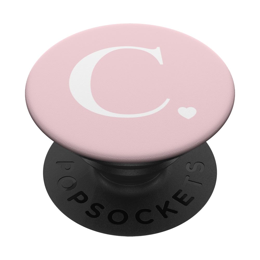 Light Pink White Monogram Letter C Initial Heart Design PopSockets Adhesive PopGrip
