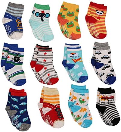 12 Pairs Anti-slip Soft Cotton Baby Kid Socks for 1-3 /12-36 Months Years Baby 3.5''-4.7'' Cute Cartoon Boys Girls Toddler Socks Random Color Non-Skid Knit Infants Socks (Figure-1)