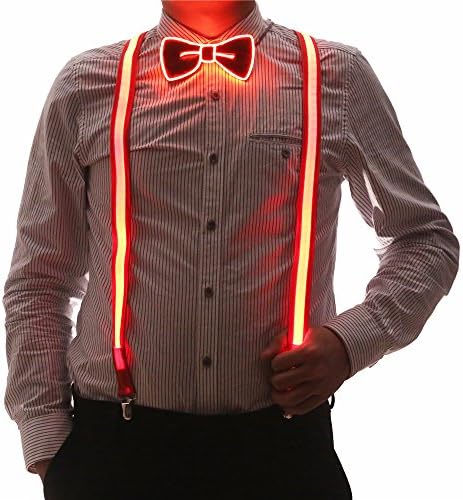 2 Pcs/Set, Good Quality Light Up Men's LED Suspenders And Bow Tie, Perfect for Music Festival Halloween Costume Party
