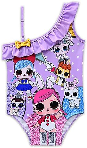 Rohero Toddler Baby Girls Swimsuits One-Piece Doll Print Ruffle Swimwear Bathing Suit for Doll Surprised