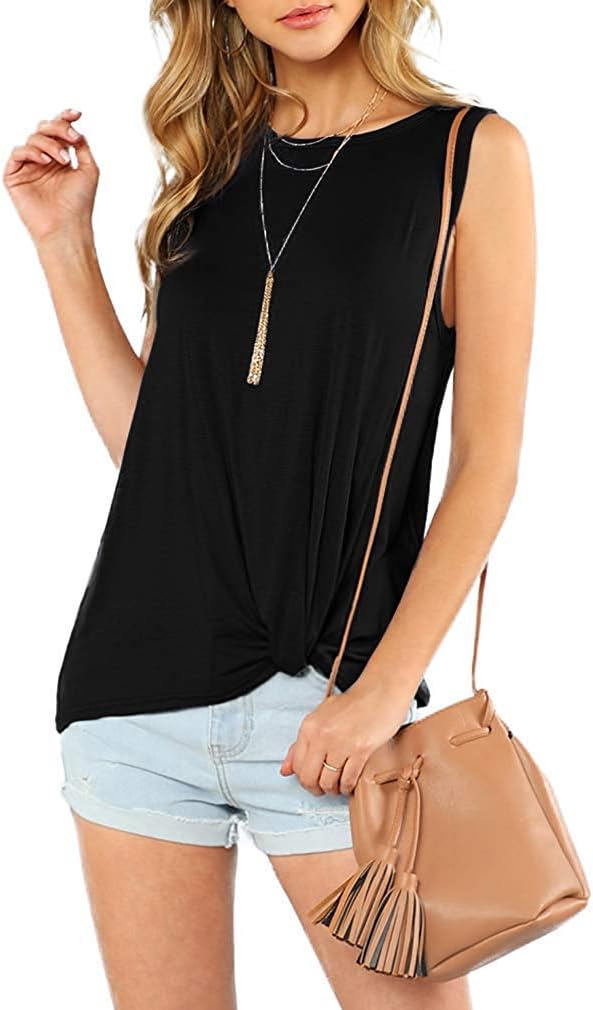 Womens Tops Summer Sleeveless Shirts Casual Twist Knot Basic T Shirts Blouses