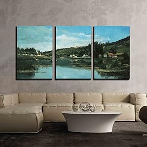 3 Piece Canvas Wall Art - The Marne at Chennevieres by Camille Pissarro - Modern Home Art Stretched and Framed Ready to Hang - 16"x24"x3 Panels