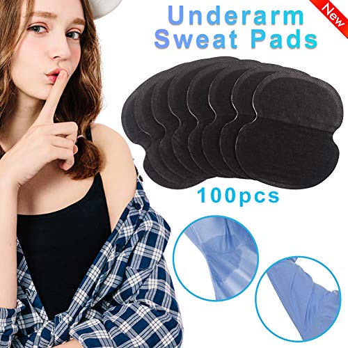 Armpit Sweat Pads, Disposable Underarm Sweat Pads for Women and Men, Non Visible, Sweat Free Armpit Protection (100pcs Black)