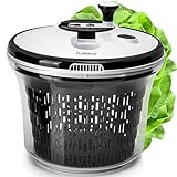 Fullstar Salad spinner lettuce dryer large - with bowl and colander basket. BPA free clear plastic kitchen 5L spinners, vegetable washer dryers with smart lock lid. Easy water drain system