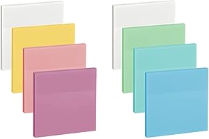 ENLUOM 400 Sheets Colored Transparent Sticky Notes - 3 x 3 in Translucent Sticky Notes, Pastel Clear Waterproof Self-Sticky Note, See Through Sticky Note, Aesthetic Office Supplies (8 Pads)