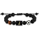 KLIFOWDY Easter Basket Stuffers-Soccer Gifts for Boys Men Kids Coach Players Initial with A-Z Letter Soccer Beaded Bracelets for Boys Lovers Accessories Stuff Adjustable 5.5''-10'' Jewelry Gifts