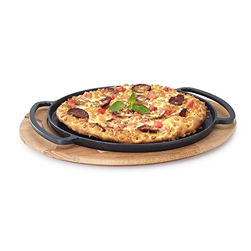 Enameled-Cast-Iron-Round-Griddle-Tortilla-Comal-Small-Pizza-Pan-with-Wooden-Trivet-Serving-Tray-11-Inch