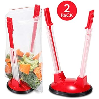 Baggy Rack Set of 2 - Holds Your Ziplock Bag When You Can't - Hands Free Baggie Holder Stand Makes Prepping Freezer Meals Fast, Easy and Without The Mess - Dishwasher Safe Bag Holders for Busy Moms