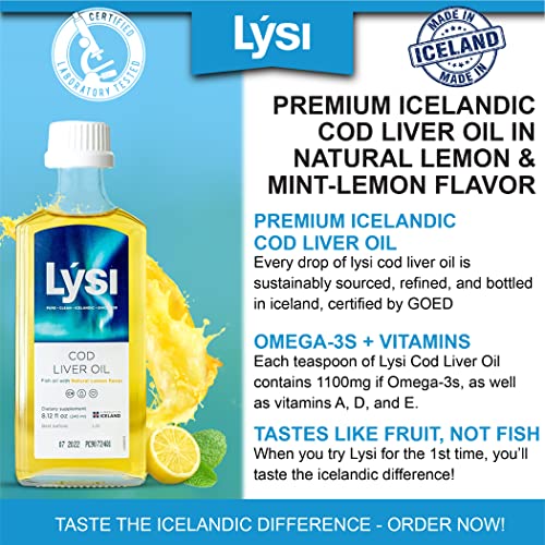 LYSI Cod Liver Oil Lemon Flavor 1100 mg Omega3s Per Serving Pure & Natural Cod Liver Oil