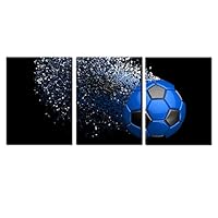Jingtao Art Blue Soccer Football Canvas Wall Art Prints Wrapped on Frames 3 Pieces for Boys Kids Room Decoration Ready to Hang,12x16inchx3 (Blue)
