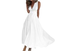 Generic Maxi Dresses for Women 2024 Elegant Wrap V Neck Sleeveless Summer Dress Trendy Floral Print Flowy Beach Dress