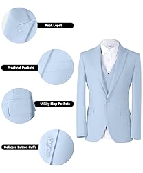 WOMS Men's 3 Piece Slim Fit Suit, Light Blue