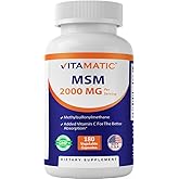 Vitamatic MSM 2000 mg with Vitamin C 75mg per Serving - 180 Veg Capsules - Vitamin C Aid in Better absopriton of MSM (Methylsulfonylmethane) - Non-GMO & Gluten Free