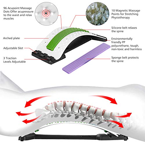 Wskderliner Back Stretcher, Lumbar Back Pain Relief Device with 3 Adjustable Settings Lumbar Support Stretcher with Magnetic Posture Corrector Back Support for Office Bed Chair (White)