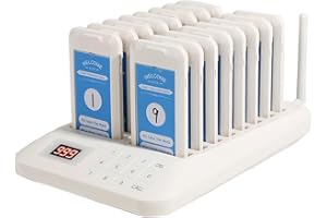 AGJ Restaurant Pager Wireless Calling System White 16 Beepers Guest Customer Queue Pagers for Food Court Food Truck Church Nursery Clinic Coffee Shop with Buzzer Vibration Flash