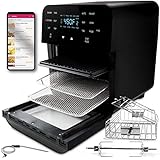 NuWave Brio 15.5-Quart Large Capacity Air Fryer + Grill; Probe; 2 Stainless Steel Racks; Drip Tray; Rotisserie Kit; Sear, Sta