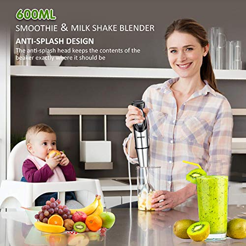 Immersion Hand Blender, 4-in-1 Multifunctional Handheld Blender with Ballon Whisk,20oz Chopper Bowl and BPA-Free Beaker for Baby Food,Smoothies,Sauces,Soup [FDA/ETL Approved]-2 Years Warranty - Thumbnail 3