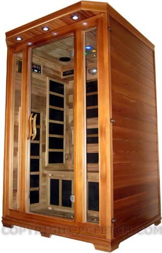 2 Person Sauna Red Cedar Wood Carbon FIR FAR Infrared Wall Heaters Plus Ceramic Floor Heater, CD Player iPod/MP3 Aux Jack Input, Ionizer w/ Ozone Generator, Chromatherapy color LED lights