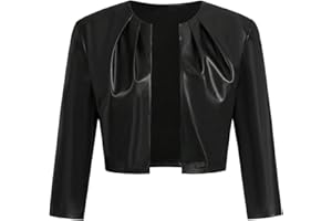 GORGLITTER Women's Faux Leather Jacket Ruched Open Front Fall Winter Cropped Coat Outerwear