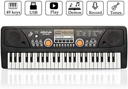 Keyboard Piano, JINRUCHE 49 Keys Multi-function Kids Electronic Piano Educational for Student Kids Children with Microphone (Black)