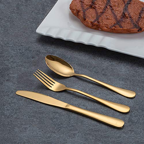 Travel flatware set with Case Stainless Steel silverware Tableware Set,Include Knife/Fork/Spoon/Straw (Portable Gold) - Thumbnail 4