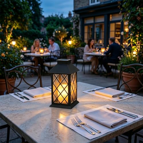 Yowin Lanterne da Esterno 2 Pezzi Lanterna Solare da Giardino con Candele Tremolante, Lampada da Appendere Impermeabile Lampade da Tavolo per Arredo Giardino Terrazzo Balconi Decorazioni - Nero