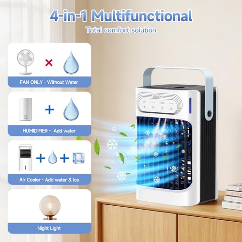XTTANK 800ml Mobile Air Conditioner, 4 in 1 120° Oscillation Air Cooler, Portable Air Cooler with 7 Colors Night Light, 3 Speed, 2-8H Timer, Mini Air Conditioner for Home/Office