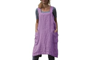VLZUFE Cotton Linen Apron for women Cross Back Apron Pinafore Dress for Baking Cooking Gardening Work