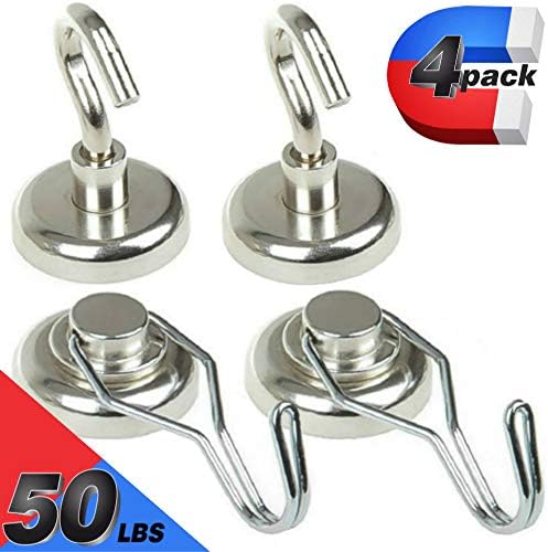 Heavy Duty Super Strong Large Magnetic Hooks 30-40 lb [4 Pack-2 Types] Neodymium Magnet Hook for Hanging Cruise Ships Cabins Kitchen Refrigerator Door BBQ Grill Tools Garage Fridge Classroom Locker