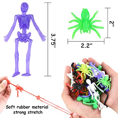 3 otters 57 PCS Stretchy Toys, Stretchy Skeleton Halloween Stretch Skeleton Toys for Kids Fun Party Favors Halloween Funny Toy Candy Bag Fillers in 6 Different Colors