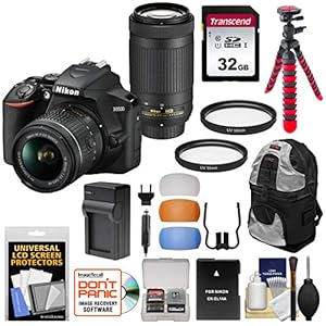 Nikon D3500 Digital SLR Camera & 18-55mm VR & 70-300mm DX AF-P Lenses with 32GB Card + Backpack + Battery + Charger + Tripod + Kit