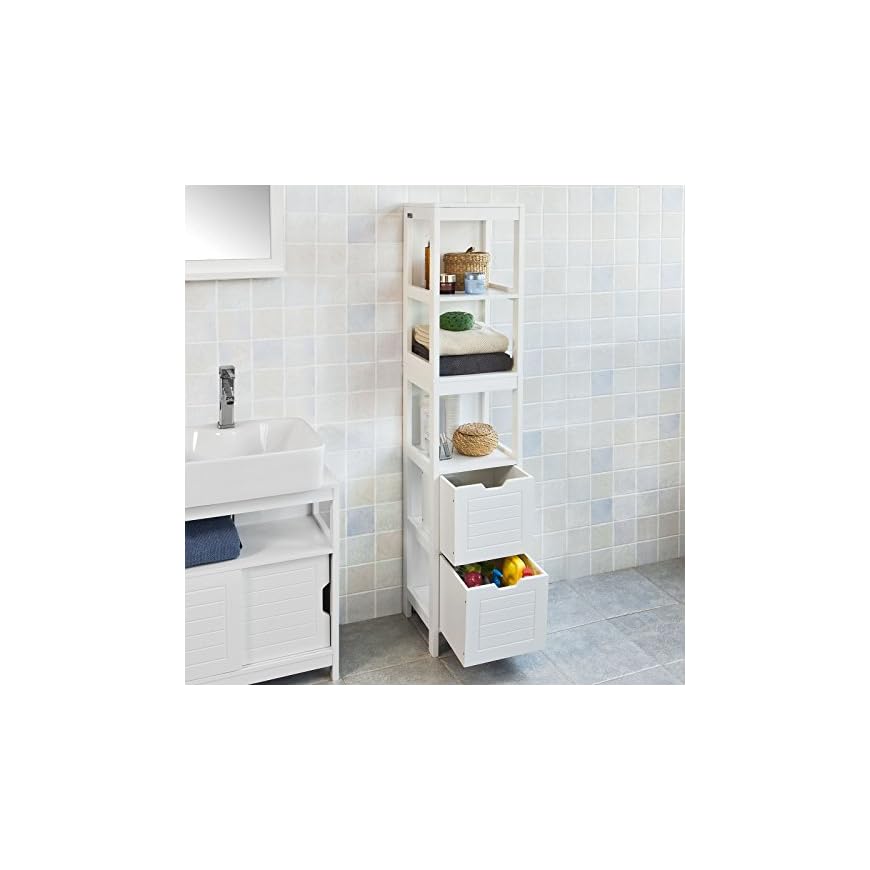 Haotian FRG126W, White Floor Standing Tall Bathroom Storage