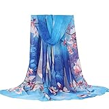 E-Clover Women Soft Floral Print Shawl Chiffon Sheer Scarf (Blue2)