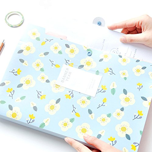 8 Pockets Floral Printed Expanding Document File Folders A4 File Letter Organizer, Blue