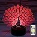 ZOKEA Night Light 3D lamp 7 Colors Changing Nightlight with Smart Touch & Remote Control 3D Night Light for Kids or as Gifts for Women Kids Girls Boys (Peacock)