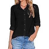 IBAOTORONI Womens Button Down Shirt Long Sleeve Collared Office Casual Chiffon Blouses