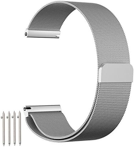 Samsung Gear S2 Classic Watch Strap, einBand Fully Magnetic Closure Clasp Mesh Loop Milanese Stainless Steel Metal Replacement Band Bracelet Strap for Fossil Q Gazer, PEBBLE Time Round Large 20mm, Moto 360 2nd Gen Men's 42mm, SAMSUNG Gear S2 Classic ( Not for Gear S2 Sport), TICHWATCH 2 und and for all models spring bars 20mm watch, Silver