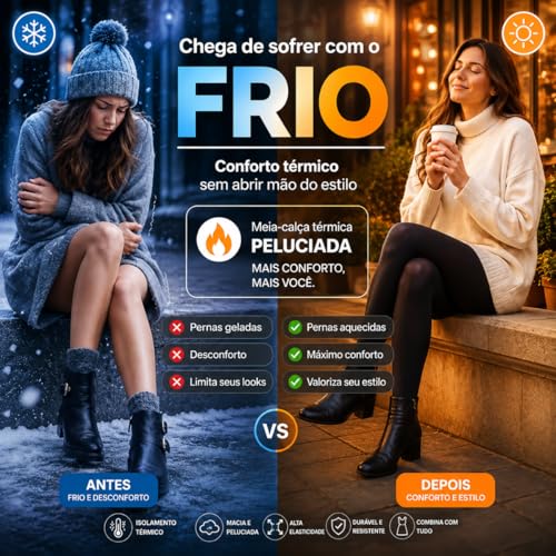 Meia Calça Térmica Feminina Translúcida Forrada Pelinho Preta Tamanho Único 36 ao 44 Interior Aveludado Efeito Meia Fina Forro Pelúcia Poliéster Elastano Para Inverno