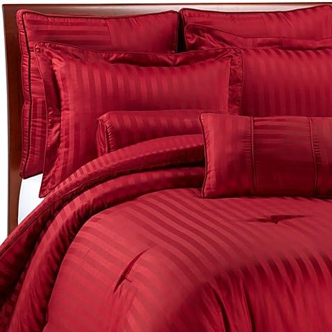 Wamsutta 500 Damask Stripe King Duvet Cover Set in Red
