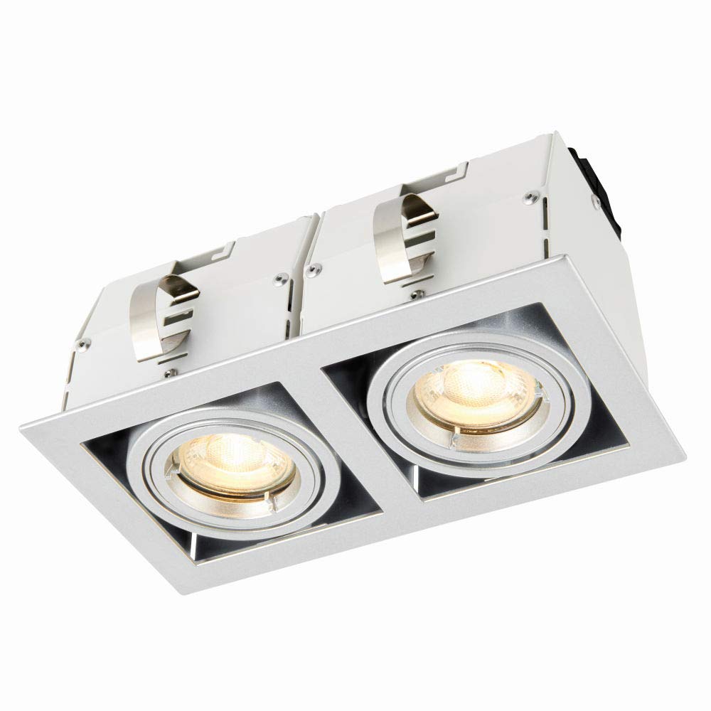 National Lighting Garrix Silver Twin Adjustable Tilt GU10 LED Mains Voltage Robust Recessed Indoor Ceiling Boxed Downlight
