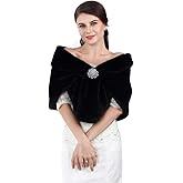 Aukmla Women's Wedding Faux Fur Shawls and Wraps Bridal Fur Scarf Stoles with Rhinestones Brooch for Bride and Bridesmaids