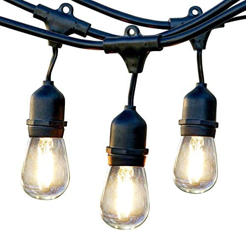 Brightech Ambience Pro - Waterproof LED Outdoor String Lights - Hanging 1W Vintage Edison Bulbs - 48 Ft Commercial Grade Patio Lights Create Bistro Ambience On Your Porch