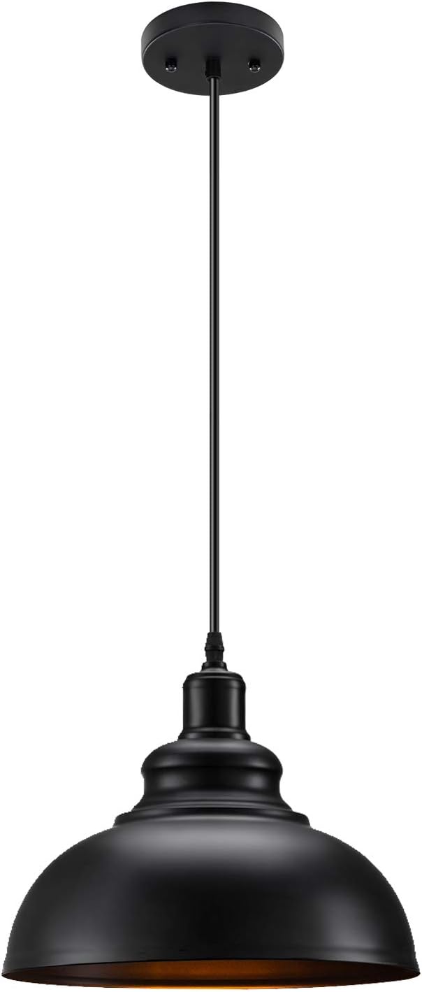 Industrial Pendant Lighting 1 Pack, Matte Black Metal Barn Vintage Farmhouse Style Kitchen Hanging Light Fixture for Kitchen Dining Room - - 