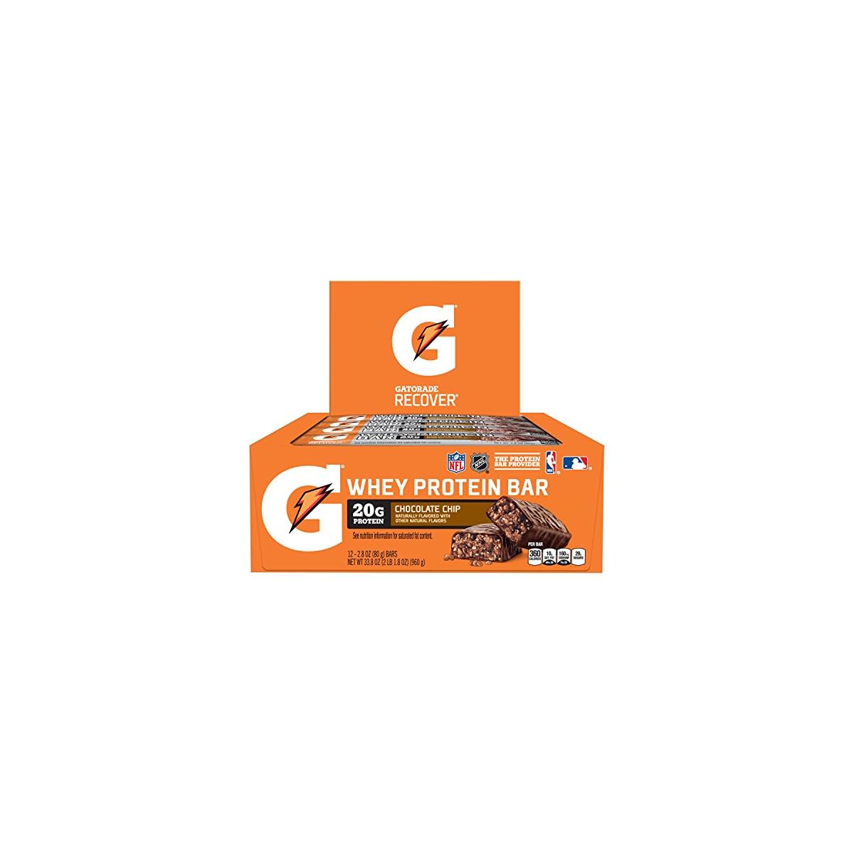 Gatorade Whey Protein Recover Bars, Chocolate Chip, 2.8 ounce bars (12