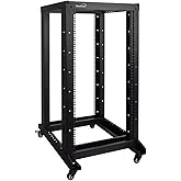 NavePoint 22U Professional 4-Post IT Open Frame Server Network Relay Rack 800mm Casters Black