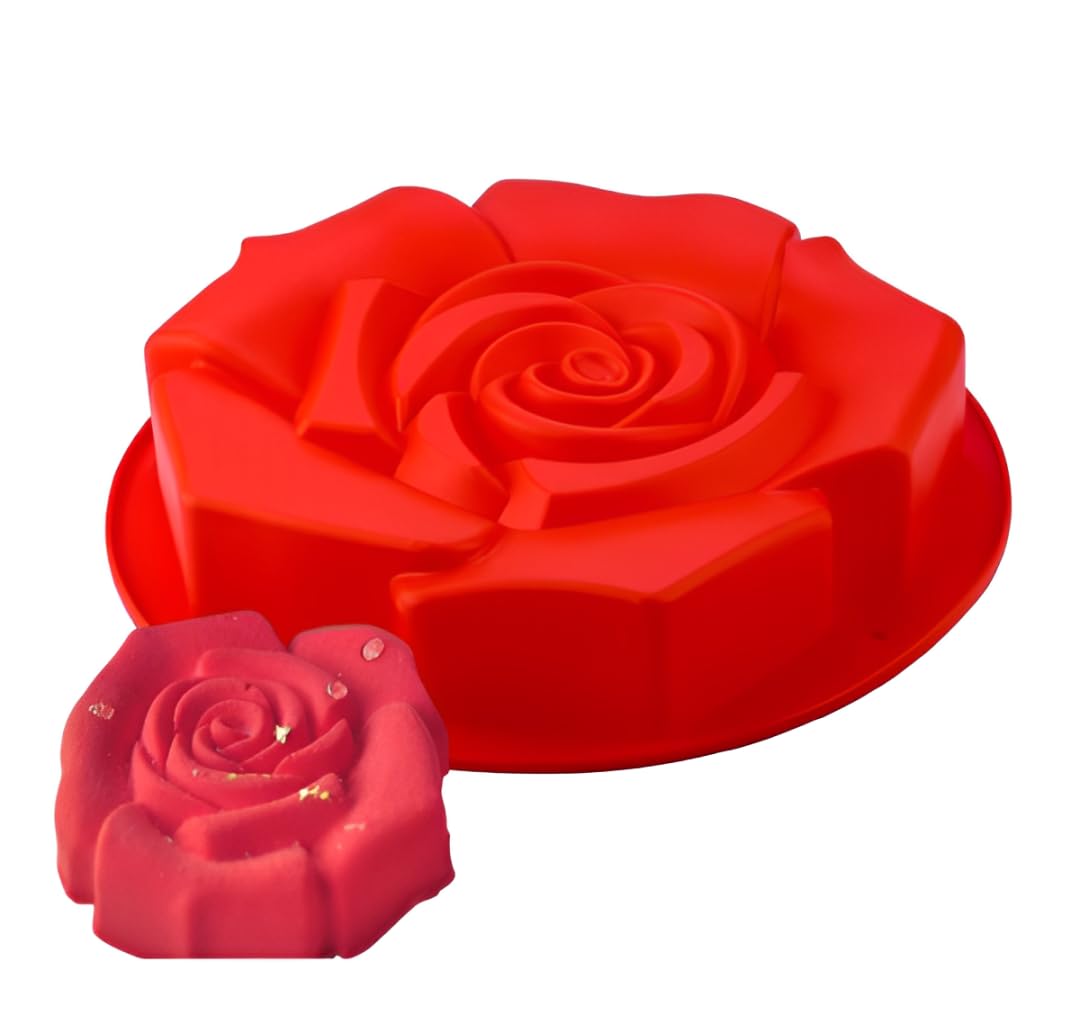 Holzsammlung Square Rose Cake Mould, Rose Flower Cake Pan, Non-Stick Silicone Baking Mold, Perfect for Cakes, Breads, Pies, Crafts, Red
